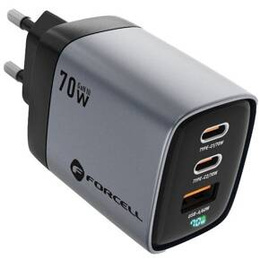 Forcell USB-A / 2x USB-C 3.45A GaN 70W PD QC 4.0 töltő, szürke