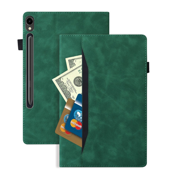 Tok Samsung Galaxy Tab S10 FE+ Plus, Classic, tolltartóval, zöld