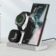 3 az 1-ben vezeték nélküli indukciós gyorstöltő QI Samsung S25 S24 S23 Galaxy Watch Buds állomás, fehér