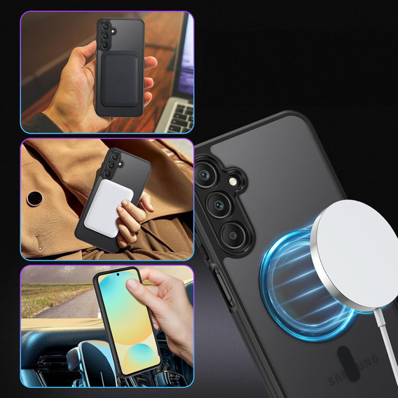 Tok Samsung Galaxy S24 FE-hoz, MagSafe, ERBORD Matt Case, fekete + képernyőüveg