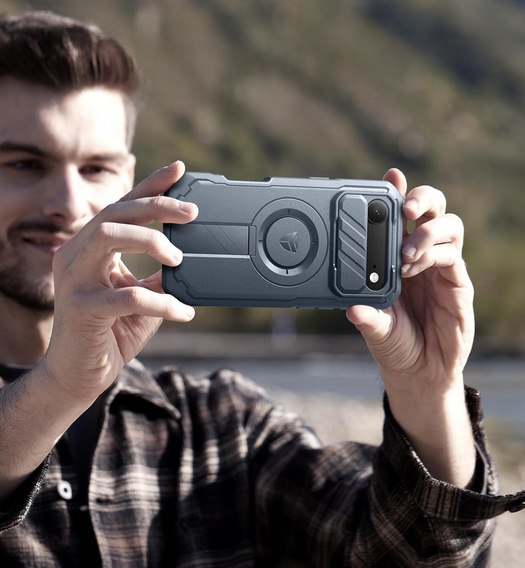 Dexnor páncélozott tok állvánnyal és fényképezőgép zárral, MagSafe iPhone Air készülékhez