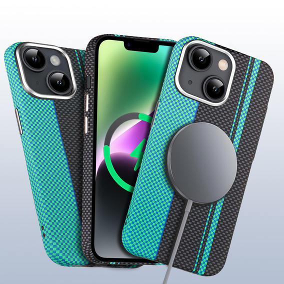 Tok iPhone 14, Carbon Fiber MagSafe, fekete / kék