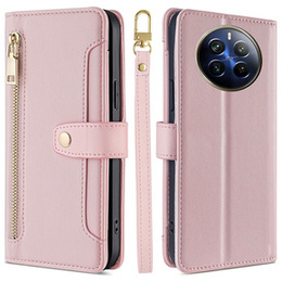Pattintható tok a Realme 12 Pro 5G / 12 Pro+ 5G, Wallet Zipper Pocket, rózsaszín