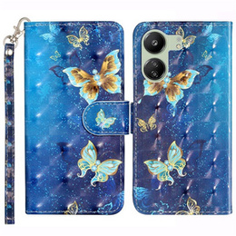 Pattintható tok a Xiaomi Redmi 13C / Poco C65, Wallet, Butterflies kék