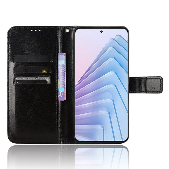 Pattintható tok a Xiaomi Redmi Note 14 4G, Crazy Horse Wallet, fekete