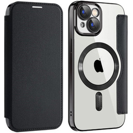 Pattintható tok a iPhone 15, RFID Wallet MagSafe CamShield, fekete