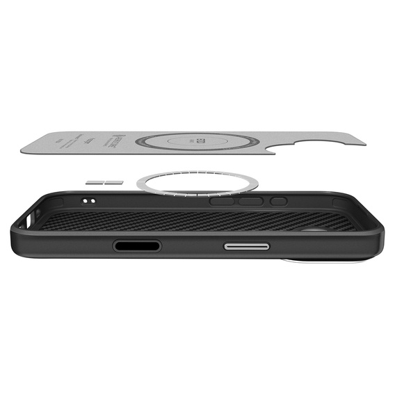 Spigen Enzo Aramid MagSafe tok iPhone 17 készülékhez, szénfekete / ezüst