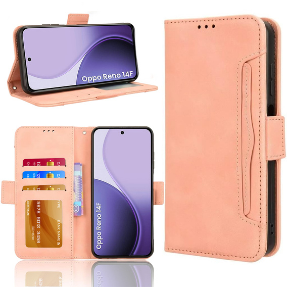 Flip tok Oppo Reno 14F, Kártya slot, pénztárca, rózsaszín, rózsaszín