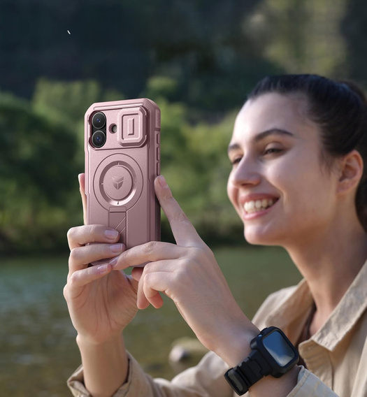 Dexnor páncélozott tok állvánnyal és fényképezőgép zárral, MagSafe iPhone 17-hez