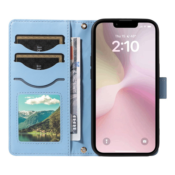 Flap tok iPhone 16E, Rhombus Crossbody Leather, kék