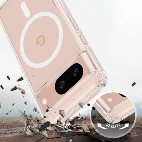 Tok a Google Pixel 8 készülékhez, Fusion hibrid tok, MagSafe-hoz, átlátszó