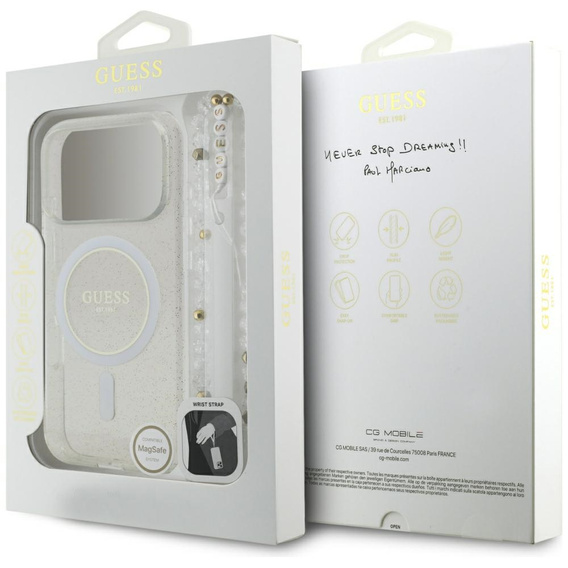 Guess IML Glitter Pearl Strap MagSafe tok iPhone 17 Pro Max készülékhez