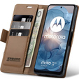 Tok Motorola Moto G24 Power, ERBORD Glossy Litchi, pénztárca patenttal, barna