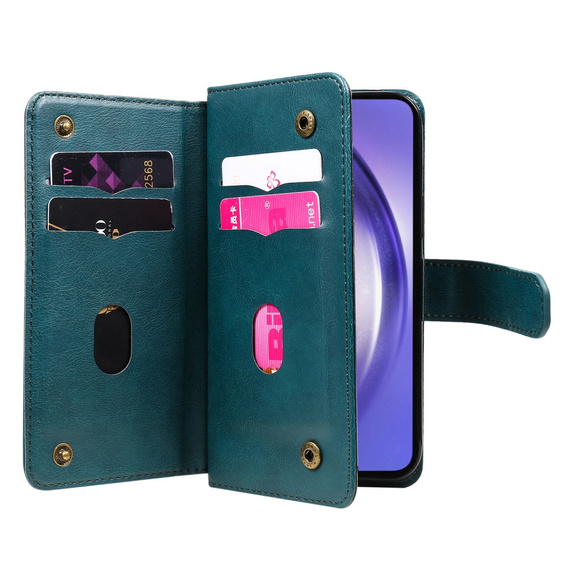 Flip tok Samsung Galaxy A55 5G, 10 Card Slots Wallet, zöld