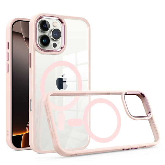 Tok iPhone 16 Pro Max-hoz, MagSafe, ERBORD Matt Case, átlátszó / rózsaszín + képernyőüveg