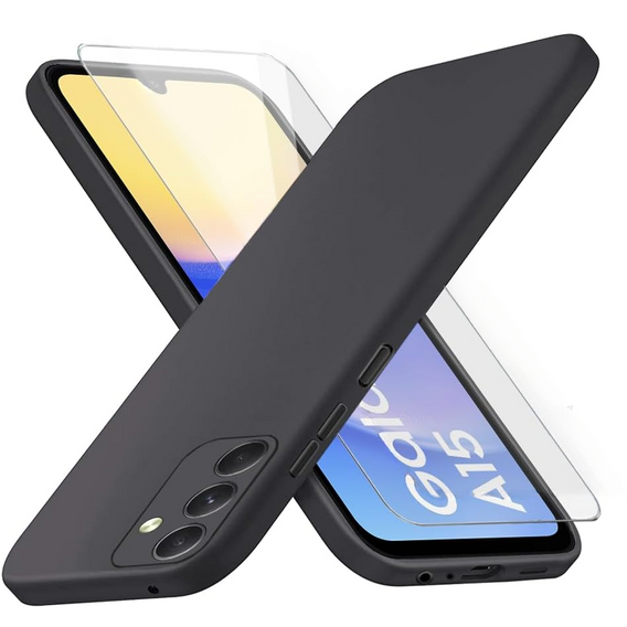 A tok Samsung Galaxy A15, Silicone Lite, fekete + 9H üveg