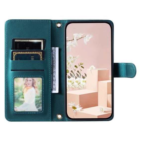 Flap tok Samsung Galaxy A55 5G, Rhombus Crossbody Leather, sötétzöld