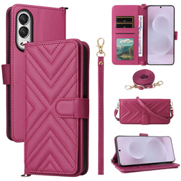 Tok patenttal a Samsung Galaxy S25 Edge-hez, Crossbody Leather Wallet, bordó