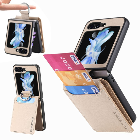 Tok Samsung Galaxy Z Flip7 FE / Z Flip6, Card Slot Ring Case, bézs színű