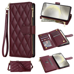 Flap tok Samsung Galaxy S25 Edge, Rhombus Crossbody Leather, bordó
