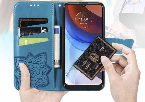 Pattintható tok a Motorola Moto G85, Butterfly, kék