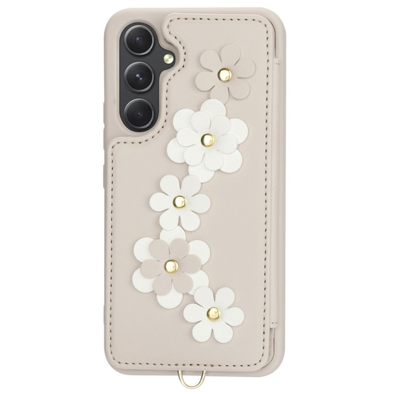Tok Samsung Galaxy A55 5G, Leather Flower Card Slot, bézs színű