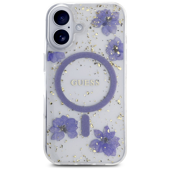 GUESS HC MagSafe műgyanta virágos és csillogó tok iPhone 16-hoz