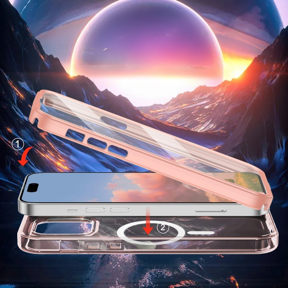Tok iPhone 16 Pro Max, Shockproof Hybrid, fóliával, MagSafe-hoz, rózsaszín