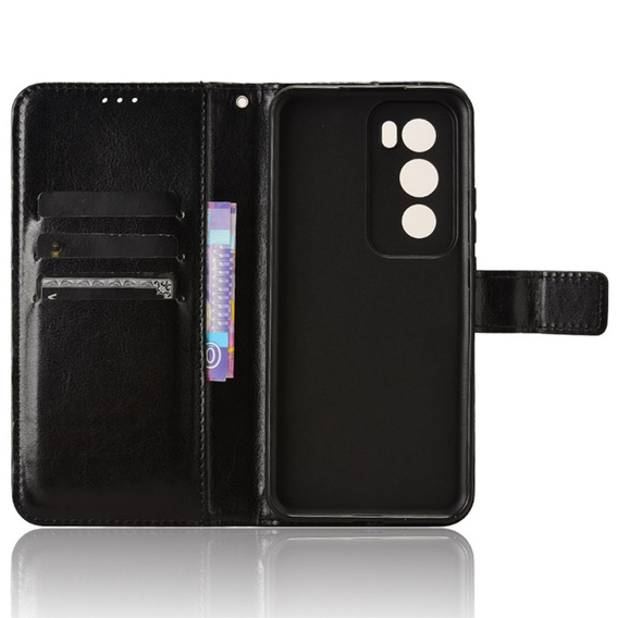 Pattintható tok a Oppo Reno 12 Pro, Crazy Horse Wallet, fekete