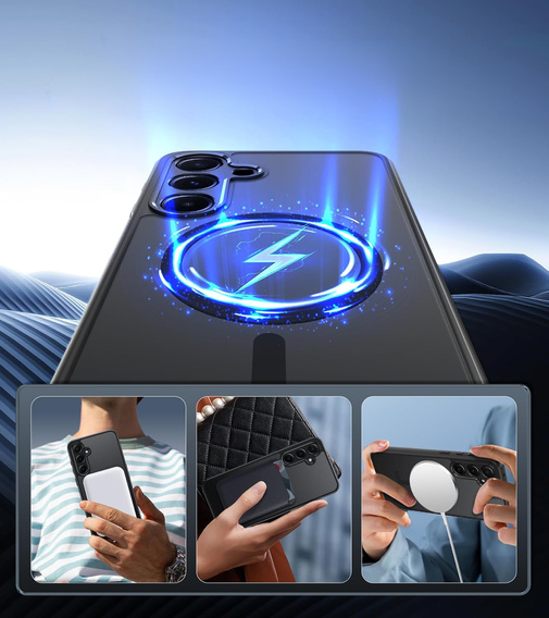 Tok Samsung Galaxy A56-hoz, MagSafe, ERBORD Matt Case, fekete + képernyőüveg