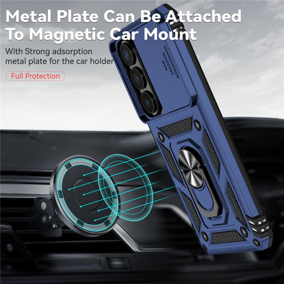 Páncélozott tok állvánnyal és lencsefedéllel Samsung Galaxy S26 készülékhez, kék színben