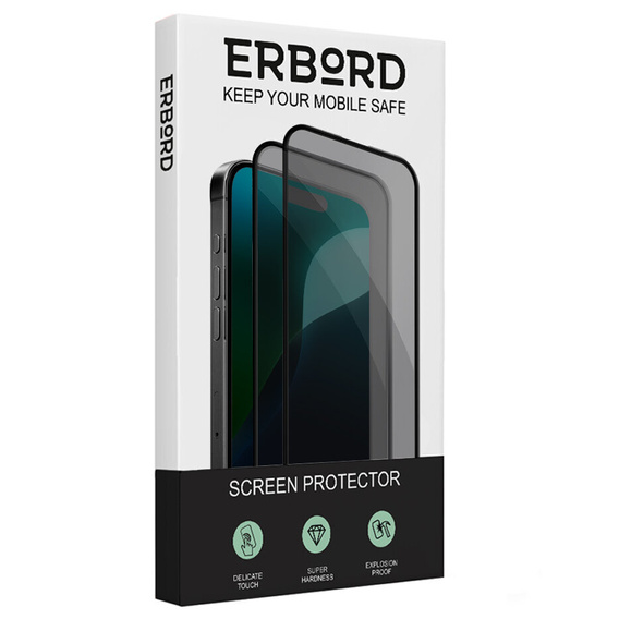 ERBORD Anti-Spy adatvédelmi edzett üveg iPhone 17 Pro / 17 / 16 Pro készülékekhez, ERBORD Anti-Spy edzett üveg