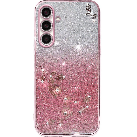tok Samsung Galaxy A54, csillogó virág, rózsaszín rose gold