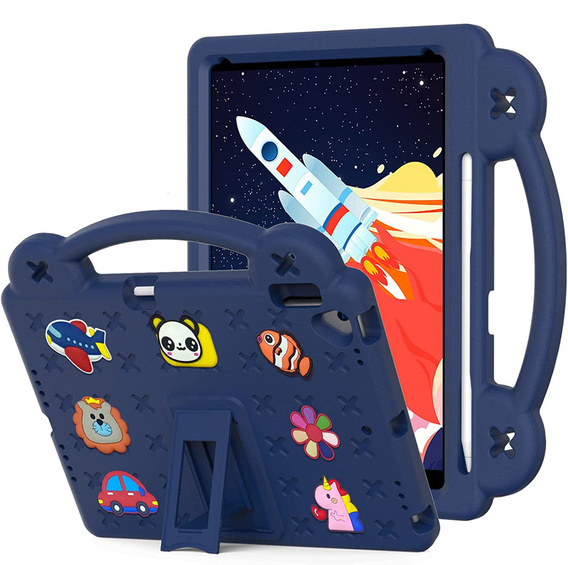 Gyermek tok iPad 10.2" 2021/2020/2019 (9/8/7 gen.) / Air 10.5" 2019 (3 gen.), Cute Patterns, állvánnyal, sötétkék