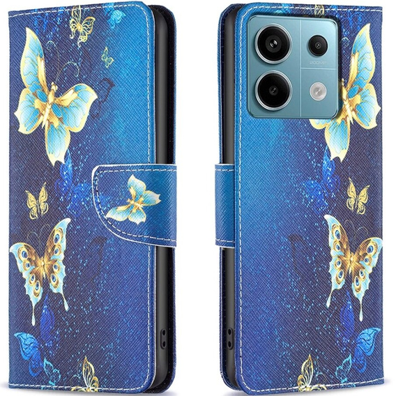 Pattintható tok a Xiaomi Redmi Note 13 Pro 5G, Wallet, Butterflies kék