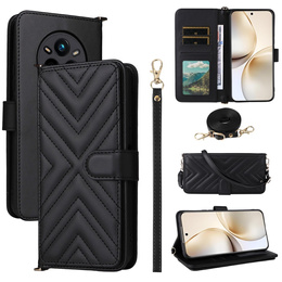 Tok patenttal a Realme 14 Pro+ 5G-hez, Crossbody Leather Wallet, fekete színű