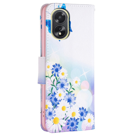 Pattintható tok a Oppo A38 4G / Oppo A18 4G, Wallet, Butterfly & Flowers fehér