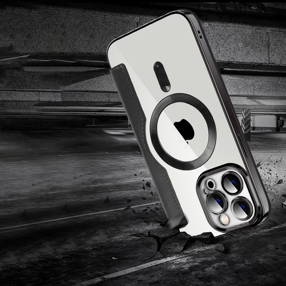 Pattintható tok a iPhone 13 Pro Max, RFID Wallet MagSafe CamShield, fekete