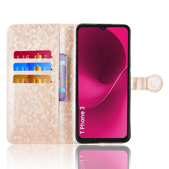 Flap tok T Phone 3 5G, Wallet Rhombus, arany