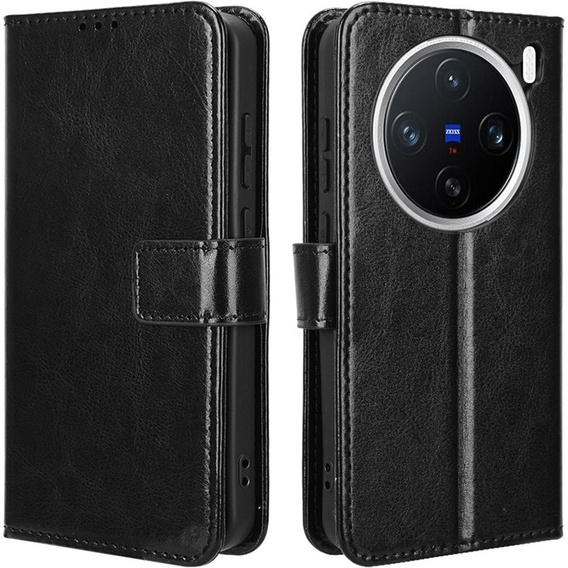 Pattintható tok a Vivo X200 Pro 5G, Crazy Horse Wallet, fekete