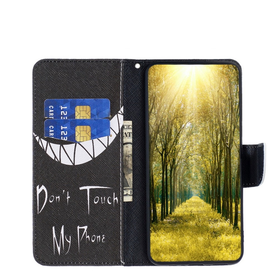 Pattintható tok a Infinix Hot 30, Wallet, Don't Touch My Phone, fekete