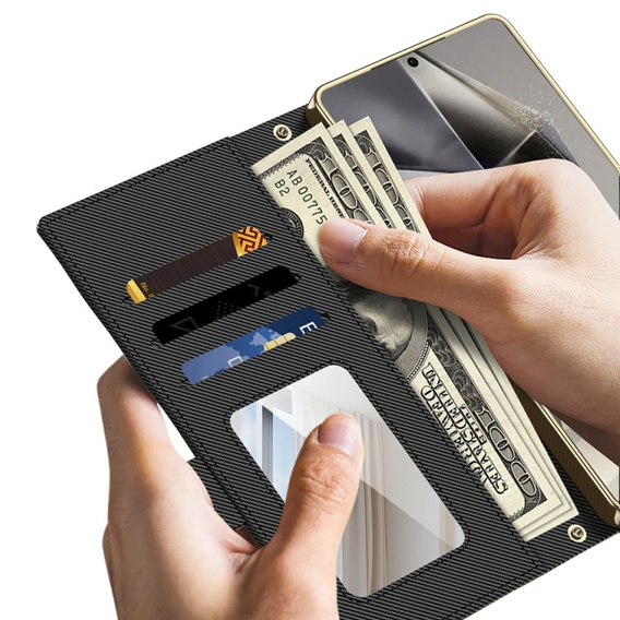 Flip tok Samsung Galaxy S24 Ultra készülékhez, GKK Mirror Wallet, fekete