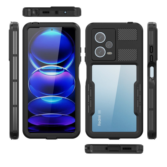 IP68 vízálló tok Xiaomi Redmi Note 12 Pro 5G, Redpepper, fekete