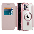 Pattintható tok a iPhone 12 Pro Max, RFID Wallet MagSafe CamShield, rózsaszín