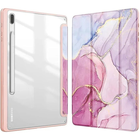 Tok Samsung Galaxy Tab S10 FE+ Plus, Smartcase Hybrid, tolltartó résszel, Marble rózsaszín