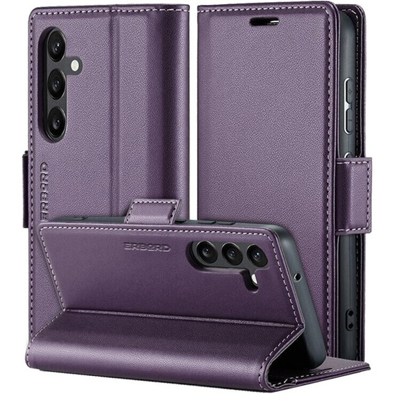 Tok Samsung Galaxy A25 5G, ERBORD Glossy Litchi, pénztárca patenttal, lila