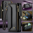 Tok CASEME Samsung Galaxy S24 FE, RFID Leather Wallet, vállpánttal, fekete