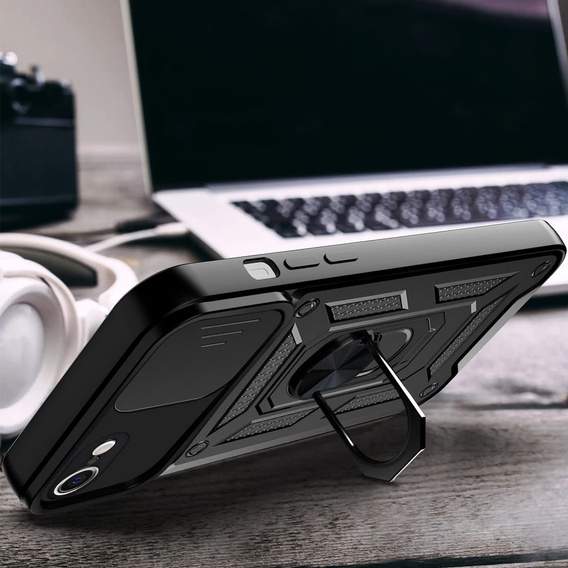 Páncélozott tok iPhone 16E, CamShield Slide, fekete + edzett üveg 9H