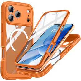 Ütésálló tok üveggel, MagSafe iPhone 17 Pro Max készülékhez, narancssárga színű