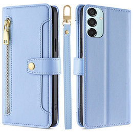 Pattintható tok a Samsung Galaxy M15 5G, Wallet Zipper Pocket, kék